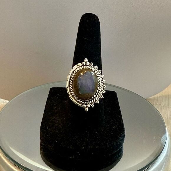 Stunning Boulder Opal Ring Southwestern Oval  Framed Sterling Silver - Picture 4 of 6